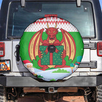 Wales Christmas Spare Tire Cover with Red Dragon Gift and Holiday Crest Snow Scene - Wonder Print Shop