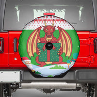 Wales Christmas Spare Tire Cover with Red Dragon Gift and Holiday Crest Snow Scene - Wonder Print Shop