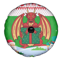 Wales Christmas Spare Tire Cover with Red Dragon Gift and Holiday Crest Snow Scene - Wonder Print Shop