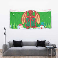 Wales Christmas Tapestry with Red Dragon Gift and Holiday Crest Snow Scene - Wonder Print Shop