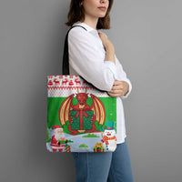 Wales Christmas Tote Bag with Red Dragon Gift and Holiday Crest Snow Scene - Wonder Print Shop