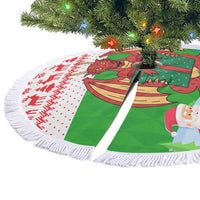 Wales Christmas Tree Skirt with Red Dragon Gift and Holiday Crest Snow Scene - Wonder Print Shop