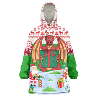 Wales Christmas Wearable Blanket Hoodie with Red Dragon Gift and Holiday Crest Snow Scene - Wonder Print Shop
