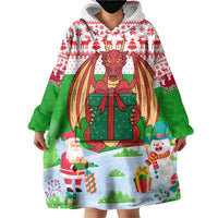 Wales Christmas Wearable Blanket Hoodie with Red Dragon Gift and Holiday Crest Snow Scene - Wonder Print Shop