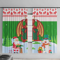 Wales Christmas Window Curtain with Red Dragon Gift and Holiday Crest Snow Scene - Wonder Print Shop