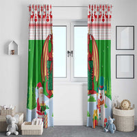 Wales Christmas Window Curtain with Red Dragon Gift and Holiday Crest Snow Scene - Wonder Print Shop
