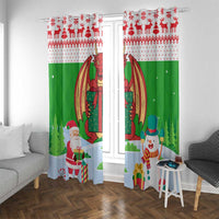 Wales Christmas Window Curtain with Red Dragon Gift and Holiday Crest Snow Scene - Wonder Print Shop