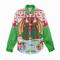 Wales Christmas Women Casual Shirt with Red Dragon Gift and Holiday Crest Snow Scene - Wonder Print Shop