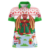 Wales Christmas Women Polo Shirt with Red Dragon Gift and Holiday Crest Snow Scene - Wonder Print Shop
