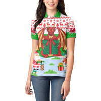 Wales Christmas Women Polo Shirt with Red Dragon Gift and Holiday Crest Snow Scene - Wonder Print Shop