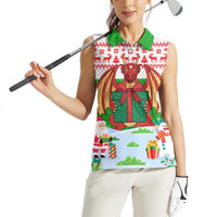 Wales Christmas Women Sleeveless Polo Shirt with Red Dragon Gift and Holiday Crest Snow Scene - Wonder Print Shop