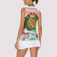 Wales Christmas Women Sleeveless Polo Shirt with Red Dragon Gift and Holiday Crest Snow Scene - Wonder Print Shop