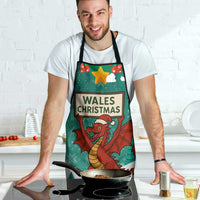 Wales Christmas Apron with Red Dragon Santa Sleigh and Festive Green Snowflake - Wonder Print Shop