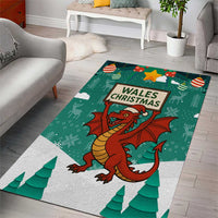 Wales Christmas Area Rug with Red Dragon Santa Sleigh and Festive Green Snowflake - Wonder Print Shop