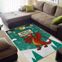 Wales Christmas Area Rug with Red Dragon Santa Sleigh and Festive Green Snowflake - Wonder Print Shop