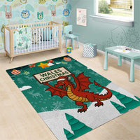 Wales Christmas Area Rug with Red Dragon Santa Sleigh and Festive Green Snowflake - Wonder Print Shop