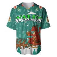 Wales Christmas Baseball Jersey with Red Dragon Santa Sleigh and Festive Green Snowflake - Wonder Print Shop
