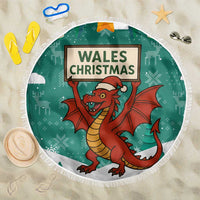 Wales Christmas Beach Blanket with Red Dragon Santa Sleigh and Festive Green Snowflake - Wonder Print Shop