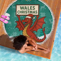 Wales Christmas Beach Blanket with Red Dragon Santa Sleigh and Festive Green Snowflake - Wonder Print Shop