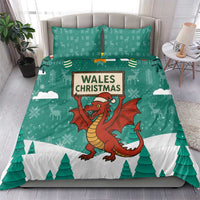 Wales Christmas Bedding Set with Red Dragon Santa Sleigh and Festive Green Snowflake - Wonder Print Shop