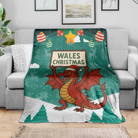 Wales Christmas Blanket with Red Dragon Santa Sleigh and Festive Green Snowflake - Wonder Print Shop