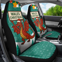 Wales Christmas Car Seat Cover with Red Dragon Santa Sleigh and Festive Green Snowflake - Wonder Print Shop