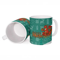 Wales Christmas Ceramic Mug with Red Dragon Santa Sleigh and Festive Green Snowflake - Wonder Print Shop