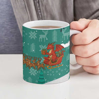 Wales Christmas Ceramic Mug with Red Dragon Santa Sleigh and Festive Green Snowflake - Wonder Print Shop