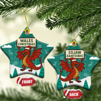 Wales Christmas Ceramic Ornament with Red Dragon Santa Sleigh and Festive Green Snowflake - Wonder Print Shop