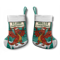 Wales Christmas Stocking with Red Dragon Santa Sleigh and Festive Green Snowflake - Wonder Print Shop