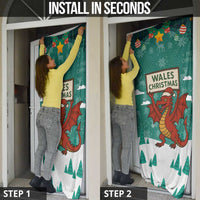 Wales Christmas Door Cover with Red Dragon Santa Sleigh and Festive Green Snowflake - Wonder Print Shop