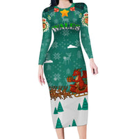 Wales Christmas Family Matching Long Sleeve Bodycon Dress and Hawaiian Shirt with Red Dragon Santa Sleigh and Festive Green Snowflake - Wonder Print Shop
