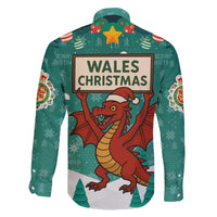 Wales Christmas Family Matching Off The Shoulder Long Sleeve Dress and Hawaiian Shirt with Red Dragon Santa Sleigh and Festive Green Snowflake - Wonder Print Shop