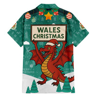 Wales Christmas Family Matching Off Shoulder Maxi Dress and Hawaiian Shirt with Red Dragon Santa Sleigh and Festive Green Snowflake - Wonder Print Shop