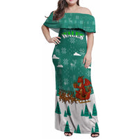 Wales Christmas Family Matching Off Shoulder Maxi Dress and Hawaiian Shirt with Red Dragon Santa Sleigh and Festive Green Snowflake - Wonder Print Shop