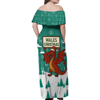 Wales Christmas Family Matching Off Shoulder Maxi Dress and Hawaiian Shirt with Red Dragon Santa Sleigh and Festive Green Snowflake - Wonder Print Shop