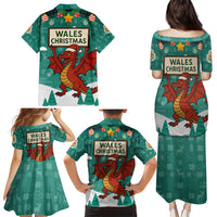 Wales Christmas Family Matching Puletasi and Hawaiian Shirt with Red Dragon Santa Sleigh and Festive Green Snowflake - Wonder Print Shop