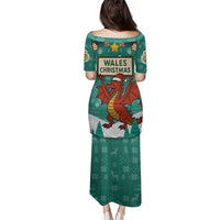 Wales Christmas Family Matching Puletasi and Hawaiian Shirt with Red Dragon Santa Sleigh and Festive Green Snowflake - Wonder Print Shop