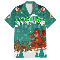 Wales Christmas Family Matching Tank Maxi Dress and Hawaiian Shirt with Red Dragon Santa Sleigh and Festive Green Snowflake - Wonder Print Shop