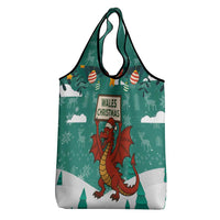Wales Christmas Grocery Bag with Red Dragon Santa Sleigh and Festive Green Snowflake - Wonder Print Shop