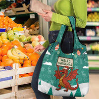 Wales Christmas Grocery Bag with Red Dragon Santa Sleigh and Festive Green Snowflake - Wonder Print Shop