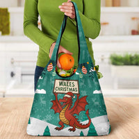 Wales Christmas Grocery Bag with Red Dragon Santa Sleigh and Festive Green Snowflake - Wonder Print Shop