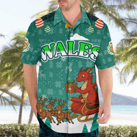 Wales Christmas Hawaiian Shirt with Red Dragon Santa Sleigh and Festive Green Snowflake - Wonder Print Shop