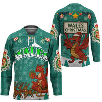 Wales Christmas Hockey Jersey with Red Dragon Santa Sleigh and Festive Green Snowflake - Wonder Print Shop