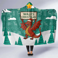 Wales Christmas Hooded Blanket with Red Dragon Santa Sleigh and Festive Green Snowflake - Wonder Print Shop