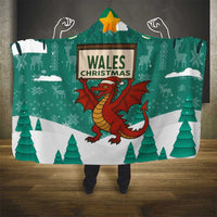 Wales Christmas Hooded Blanket with Red Dragon Santa Sleigh and Festive Green Snowflake - Wonder Print Shop
