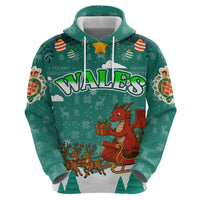 Wales Christmas Hoodie with Red Dragon Santa Sleigh and Festive Green Snowflake - Wonder Print Shop