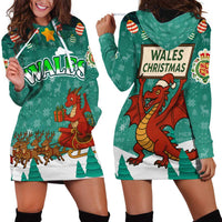 Wales Christmas Hoodie Dress with Red Dragon Santa Sleigh and Festive Green Snowflake - Wonder Print Shop