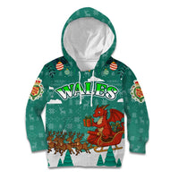 Wales Christmas Kid Hoodie with Red Dragon Santa Sleigh and Festive Green Snowflake - Wonder Print Shop