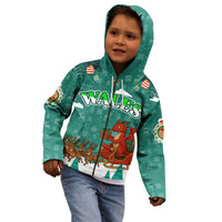 Wales Christmas Kid Hoodie with Red Dragon Santa Sleigh and Festive Green Snowflake - Wonder Print Shop
